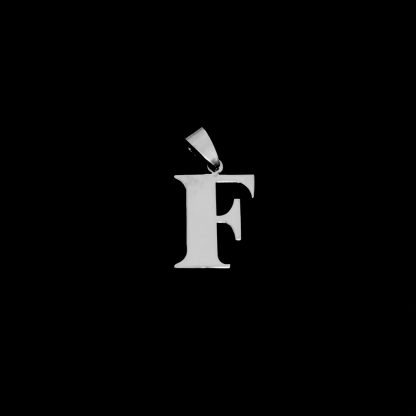 Мөнгөлөг төмөрлөг F үсэг зүүсгэл - хэмжээ 1.7 x 3.2 см