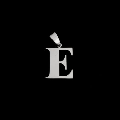 Мөнгөлөг төмөрлөг E үсэг зүүсгэл - хэмжээ 2 x 3.2 см